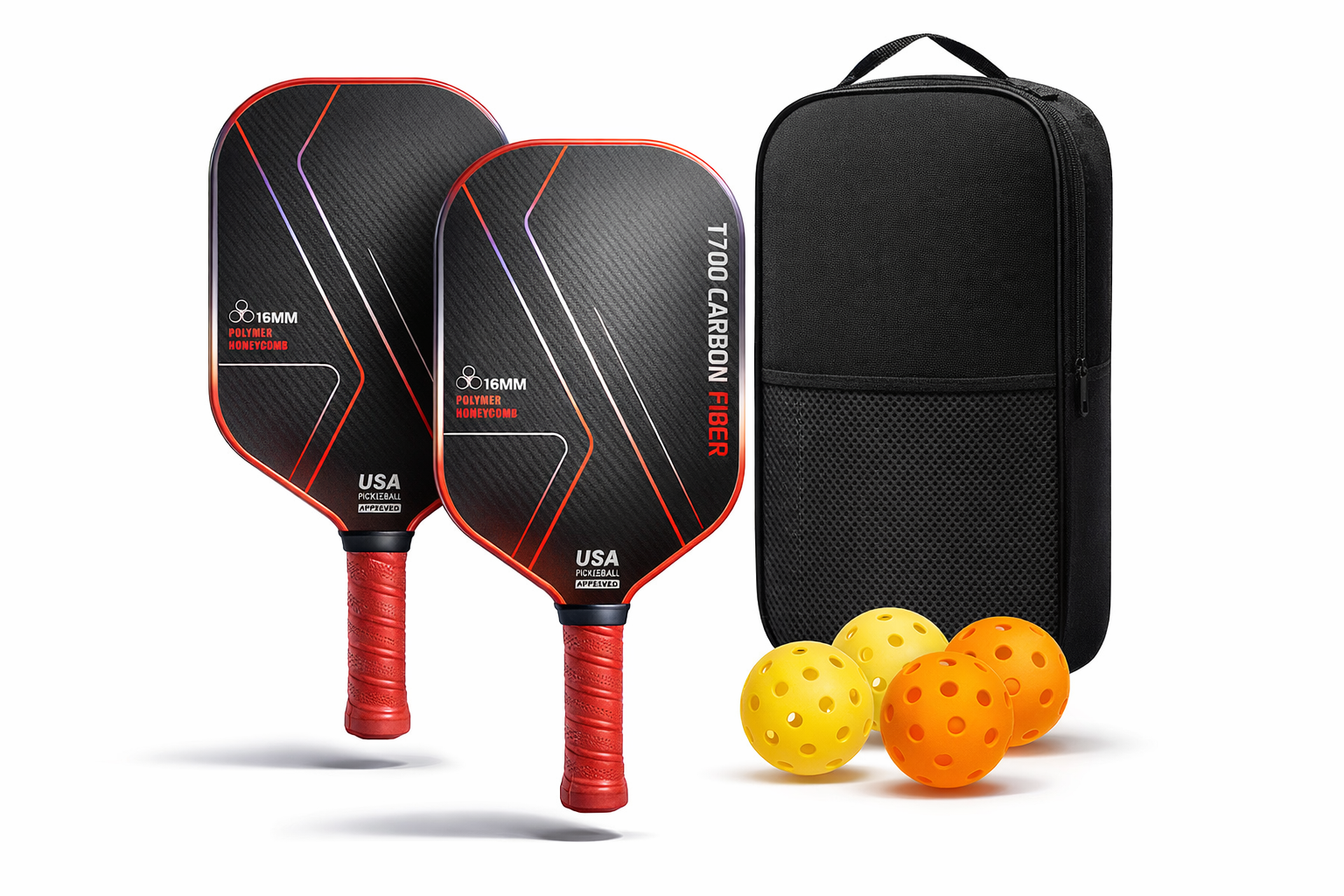 Pickleball paddle set red carbon T700 with carry bag lifestyle